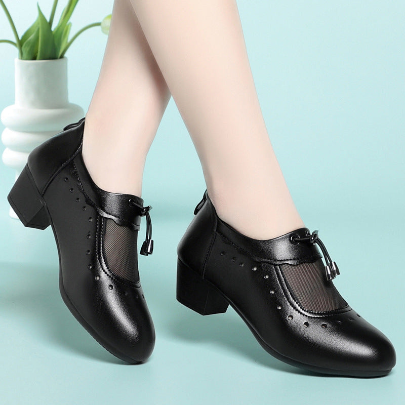 Damen Elegante Mary Jane Schuhe mit durchsichtiger Mesh-Spitze und komfortablem Blockabsatz R&B
