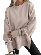 Damen Bequemer Langarm-Sweater mit Seitenschlitzen R&B