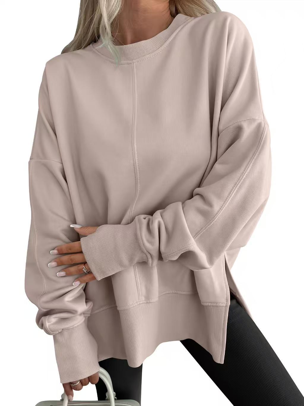 Damen Bequemer Langarm-Sweater mit Seitenschlitzen R&B