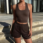 Damen Sportliches Crop-Top mit Shorts Set R&B