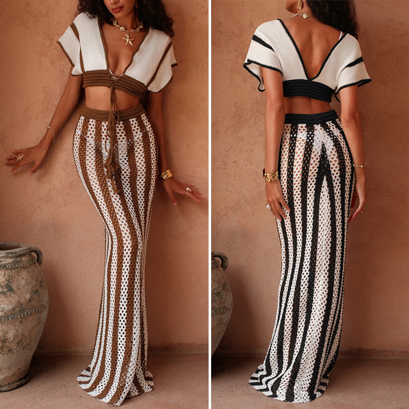 Damen Crop-Top und eleganter Palazzo-Hose Set R&B