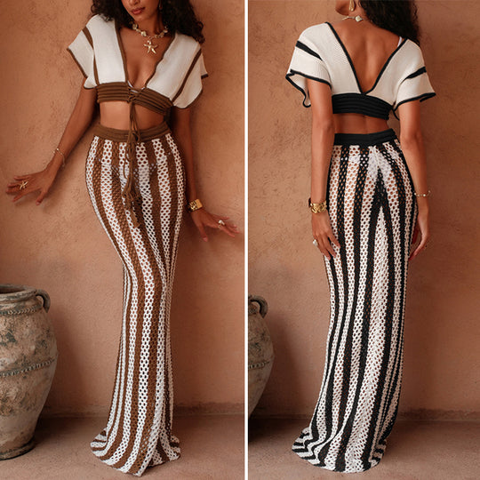 Damen Crop-Top und eleganter Palazzo-Hose Set R&B