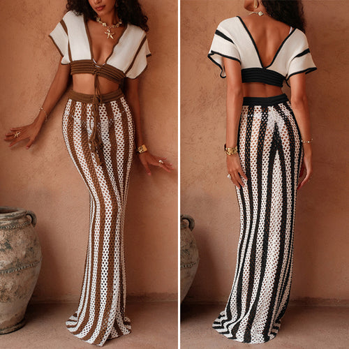 Damen Crop-Top und eleganter Palazzo-Hose Set R&B