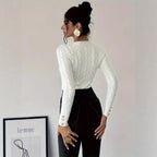 Damen Strickpullover mit Zopfmuster und Knopfdetails R&B