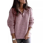 Damen nan weicher Strukturstrickpullover mit halbem Reißverschluss und Troyerkragen R&B