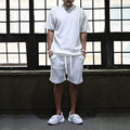 Herren nan lässiges Waffeljersey-Set mit weitem Oberteil und Tunnelzug-Shorts R&B