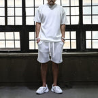 Herren nan lässiges Waffeljersey-Set mit weitem Oberteil und Tunnelzug-Shorts R&B