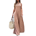 Damen luftiger Maxijumpsuit mit dekorativen Falten und seitlichen Taschen R&B