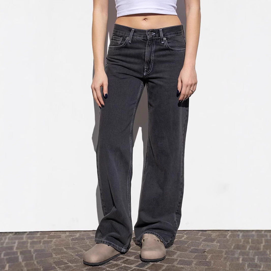 Damen weite Jeans mit lässigem Schnitt und ausgefranstem Saum R&B