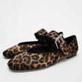 Damen Ballerinas mit Leopardenmuster und dekorativem Riemen R&B