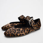 Damen Ballerinas mit Leopardenmuster und dekorativem Riemen R&B