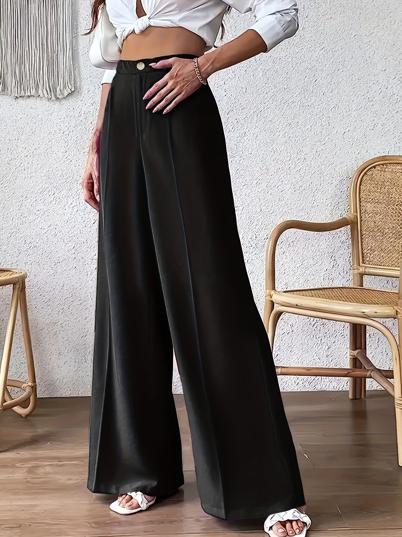 Damen Elegante und weite Hose mit hohem Bund R&B