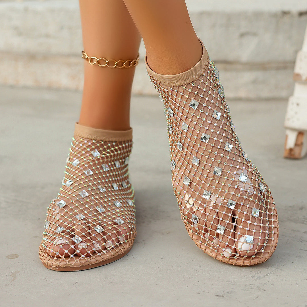 Damen Netzsandalen mit funkelnden Strassapplikationen R&B