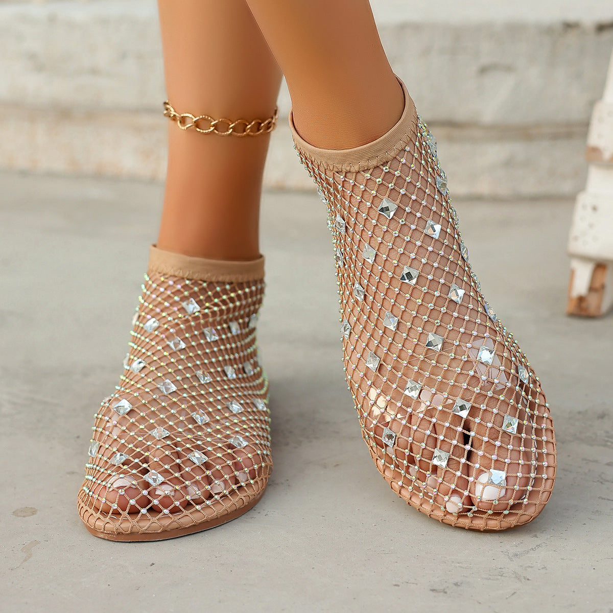 Damen Netzsandalen mit funkelnden Strassapplikationen R&B