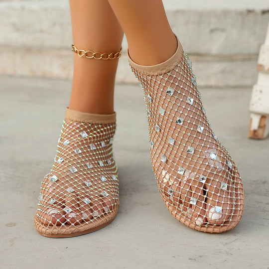 Damen Netzsandalen mit funkelnden Strassapplikationen R&B