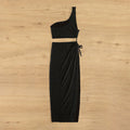 Damen asymmetrisches Crop-Top mit lässigem Midi-Rock