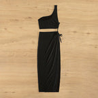 Damen asymmetrisches Crop-Top mit lässigem Midi-Rock