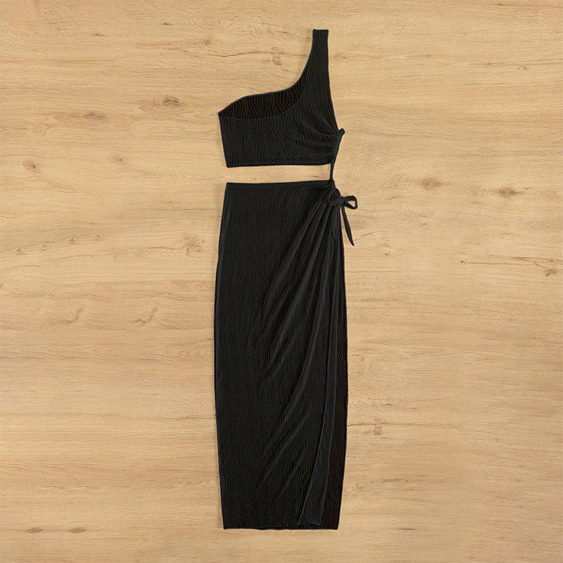 Damen asymmetrisches Crop-Top mit lässigem Midi-Rock