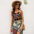 Damen gehäkeltes Crop-Top mit buntem Blumenmuster R&B