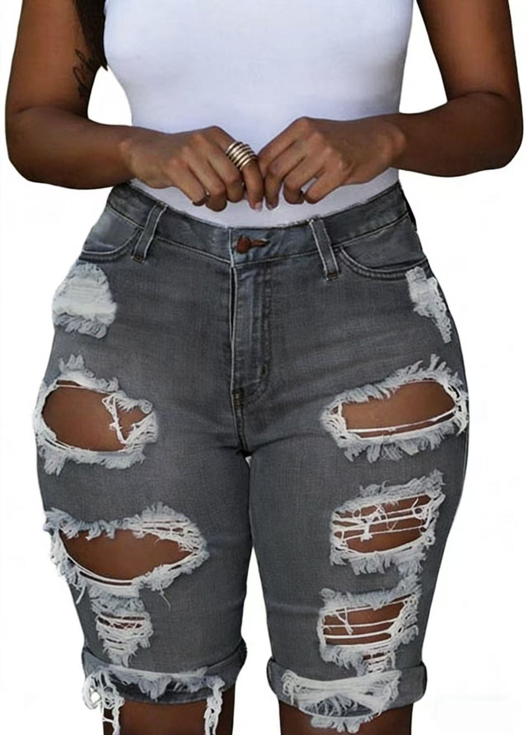 Damen Destroyed Denim-Hose mit lässigem Schnitt und modischen Rissdetails R&B