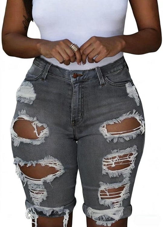 Damen Destroyed Denim-Hose mit lässigem Schnitt und modischen Rissdetails R&B