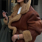 Damen Lässige und modische Teddyjacke mit großem Kragen und weich gefüttertem InnenlR&Ben R&B