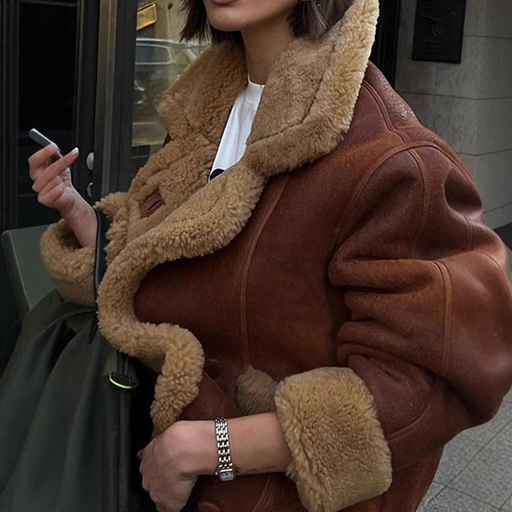 Damen Lässige und modische Teddyjacke mit großem Kragen und weich gefüttertem InnenlR&Ben R&B