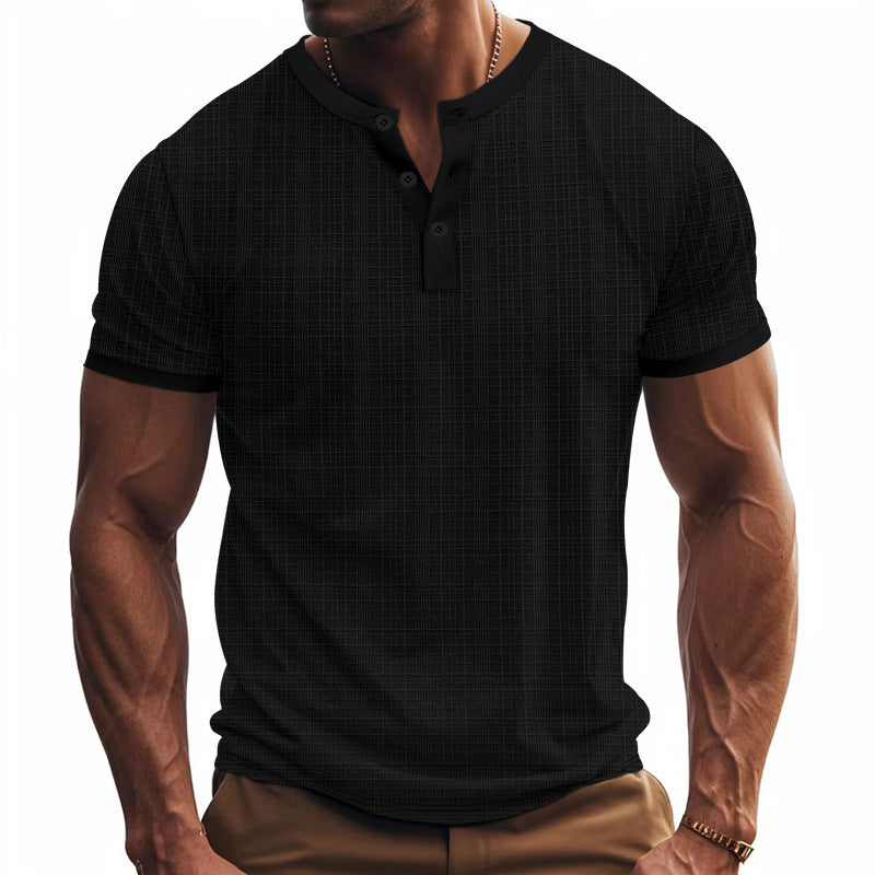 Herren Kurzarm-Henley-Shirt mit moderner Knopfleiste und subtiler Struktur R&B