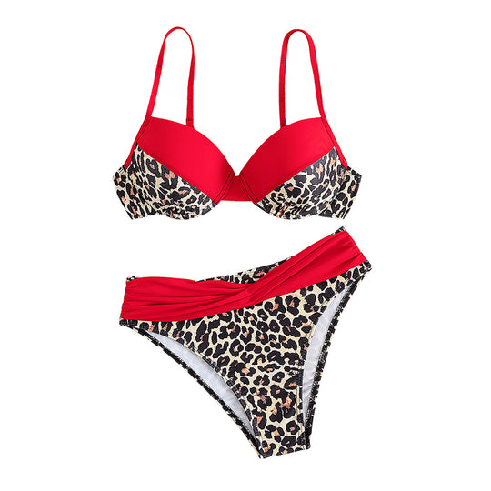 Damen Push-Up-Bikini mit Leo-Muster und modischen Trägern R&B