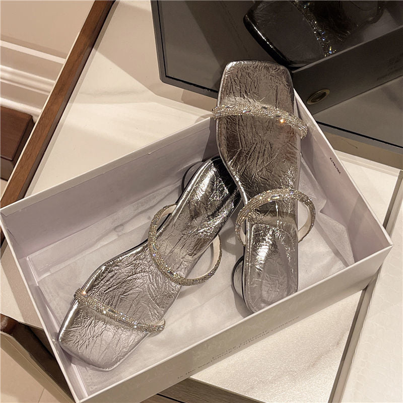 Damen elegante Riemchen-Sandalen mit Glitzerakzenten R&B