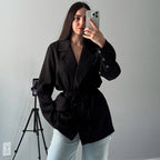Damen Oversized Blazerjacke mit Taillengürtel R&B