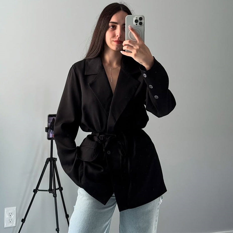 Damen Oversized Blazerjacke mit Taillengürtel R&B