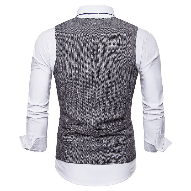 Herren elegante Weste im klassischen Herringbone-Design mit praktischen Taschen R&B