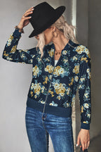 Damen Blütenmuster Freizeitjacke mit Reißverschluss und elastischen Bündchen R&B