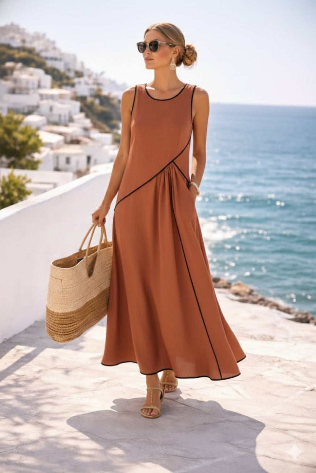 Damen Maxikleid mit fließendem Schnitt und asymmetrischem Design R&B