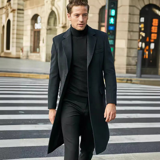 Herren eleganter und moderner Langmantel mit strukturiertem Obermaterial R&B