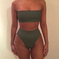Damen Bandeau-Bikini-Set mit hohem Schnitt und tailliertem Design R&B