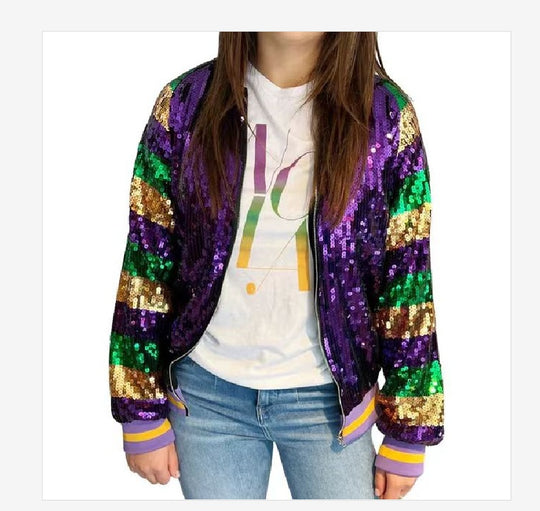 Damen Glitzernde Bomberjacke mit multicolore Pailletten R&B