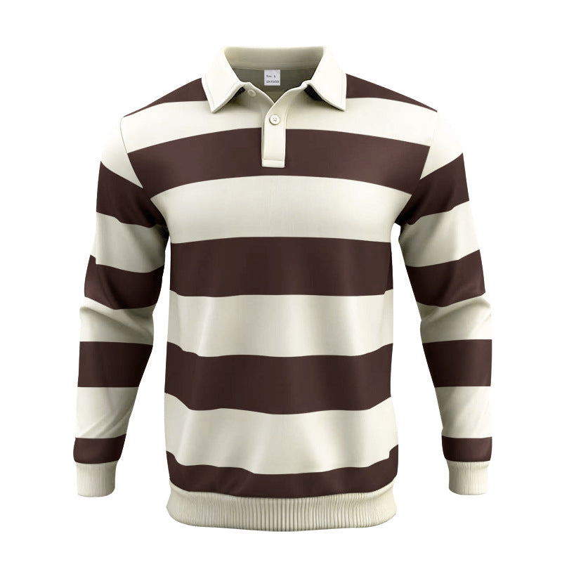 Herren nan gestreiftes Rugby-Poloshirt aus Baumwollmischung mit kurzer Knopfleiste und Rippbündchen R&B