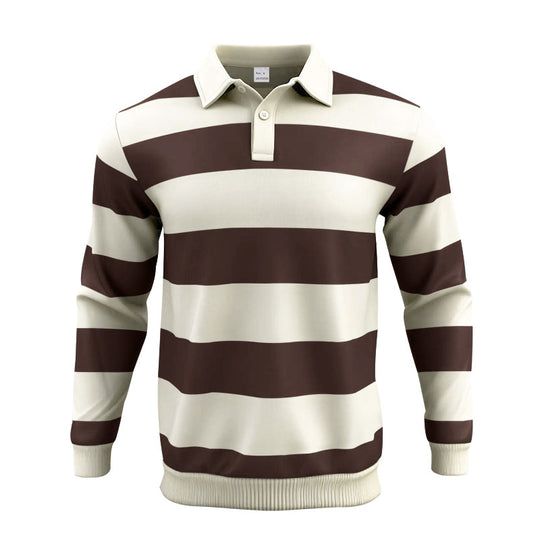 Herren nan gestreiftes Rugby-Poloshirt aus Baumwollmischung mit kurzer Knopfleiste und Rippbündchen R&B