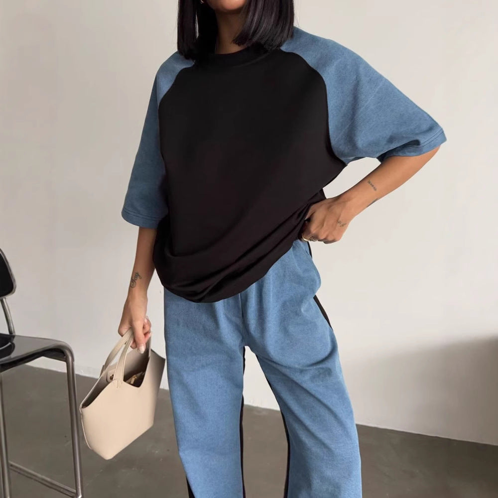 Damen lässiges Sportanzug-Set mit oversized Oberteil und weitem Bein R&B
