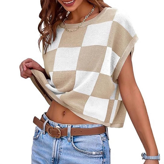 Damen modisches gestreiftes Cropped Top mit Boxy-Schnitt und luftiger Textur R&B