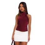 Damen Elegantes Hochgeschlossenes Top aus Satin R&B