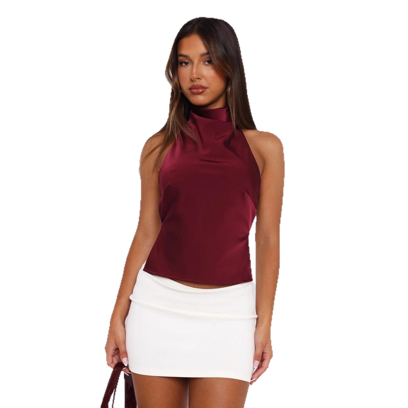 Damen Elegantes Hochgeschlossenes Top aus Satin R&B