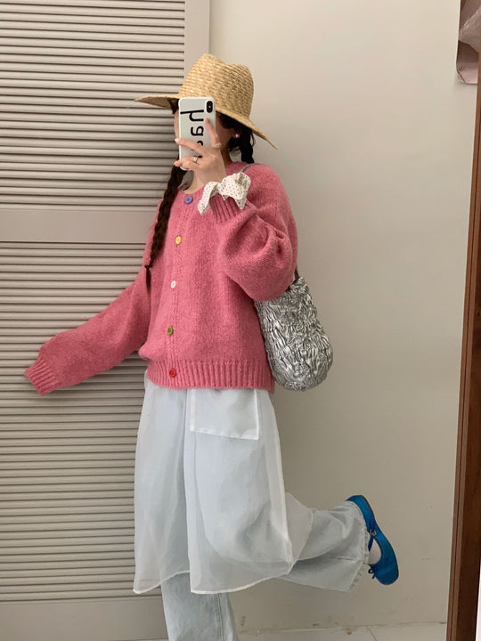 Damen Kuschelige Strickjacke mit bunten Knöpfen und lockerer Passform R&B