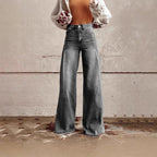 Damen Weite Hochtaillierte Jeans mit markanten Nähten