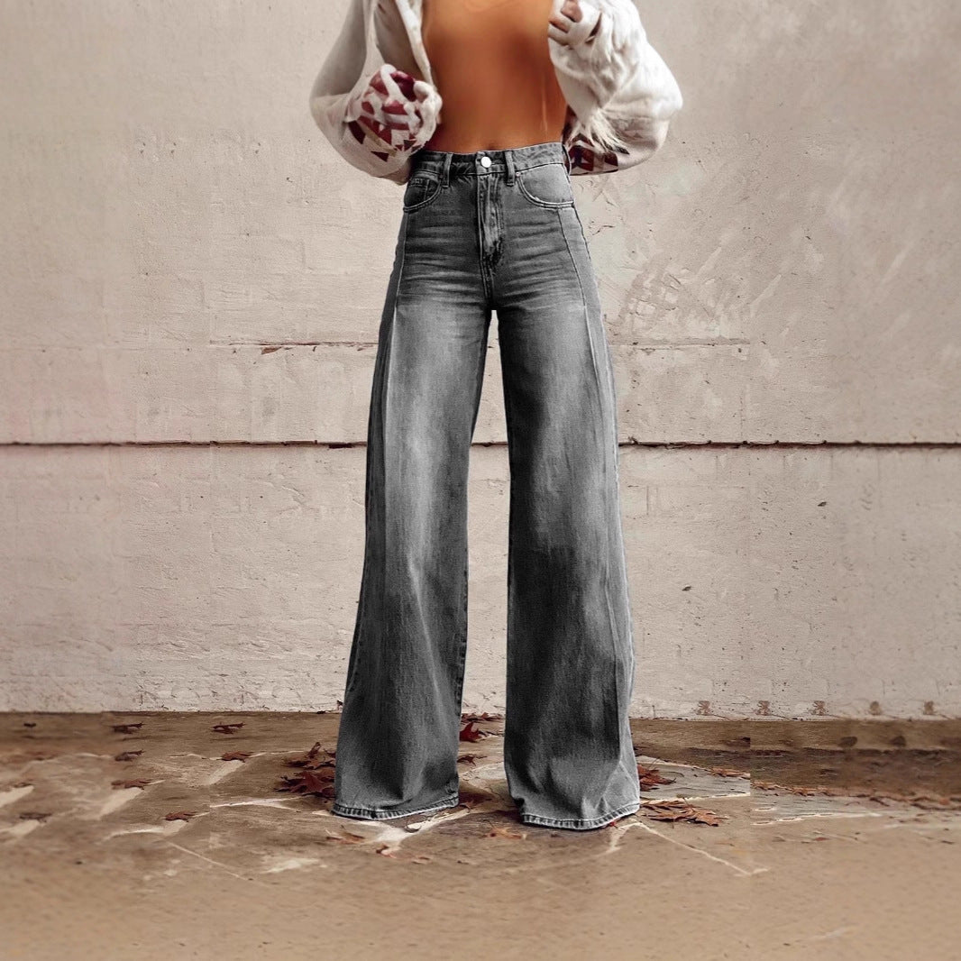 Damen Weite Hochtaillierte Jeans mit markanten Nähten