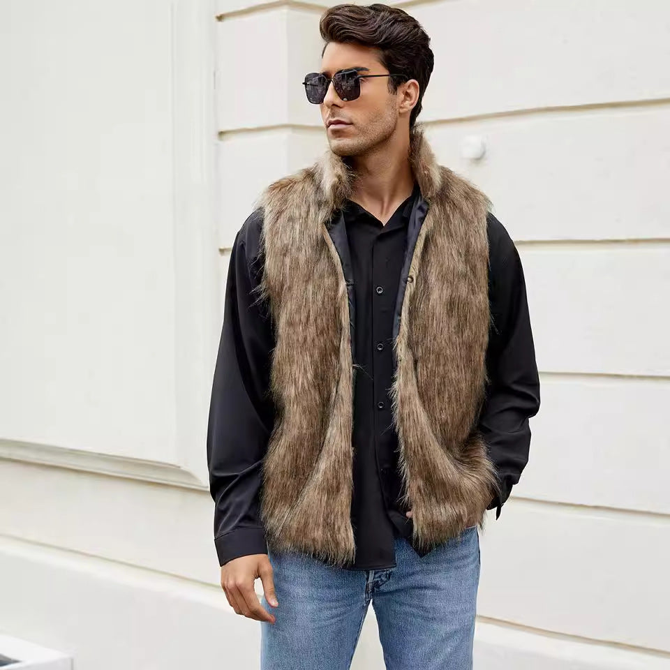 Herren Elegante Kunstpelzweste mit offenen Seiten R&B