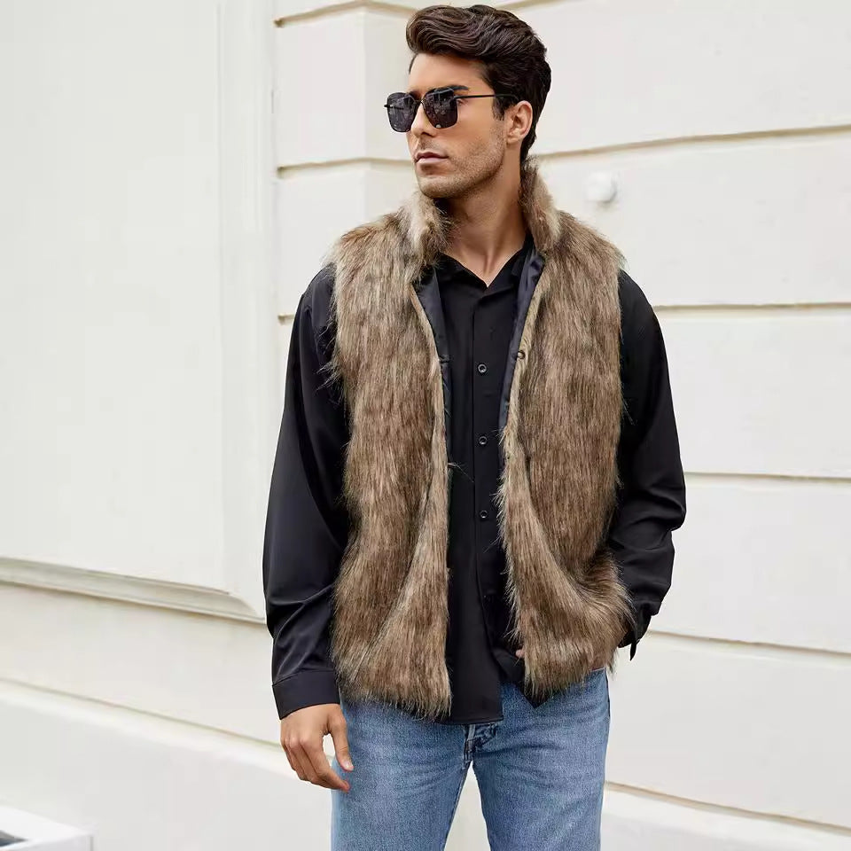 Herren Elegante Kunstpelzweste mit offenen Seiten R&B