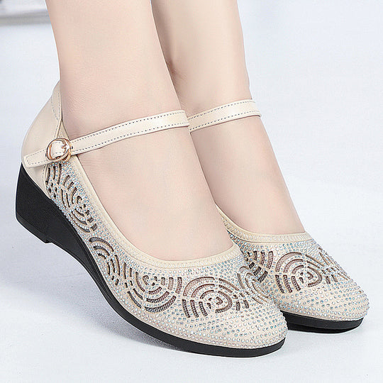 Damen Modische und funkelnde Ballerinas mit verstellbarem Riemen und rutschfester Sohle R&B